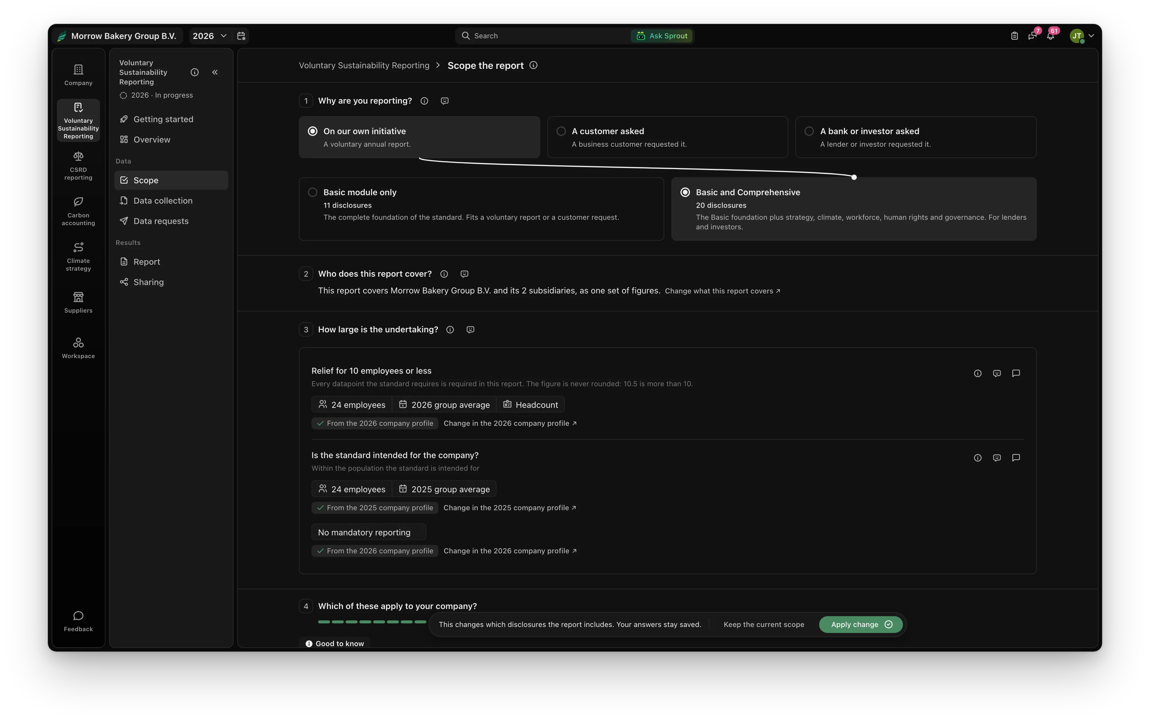 Definire l'ambito del report: perché rendiconti, Basic o Basic e Comprehensive, e le semplificazioni per dimensione dal profilo aziendale