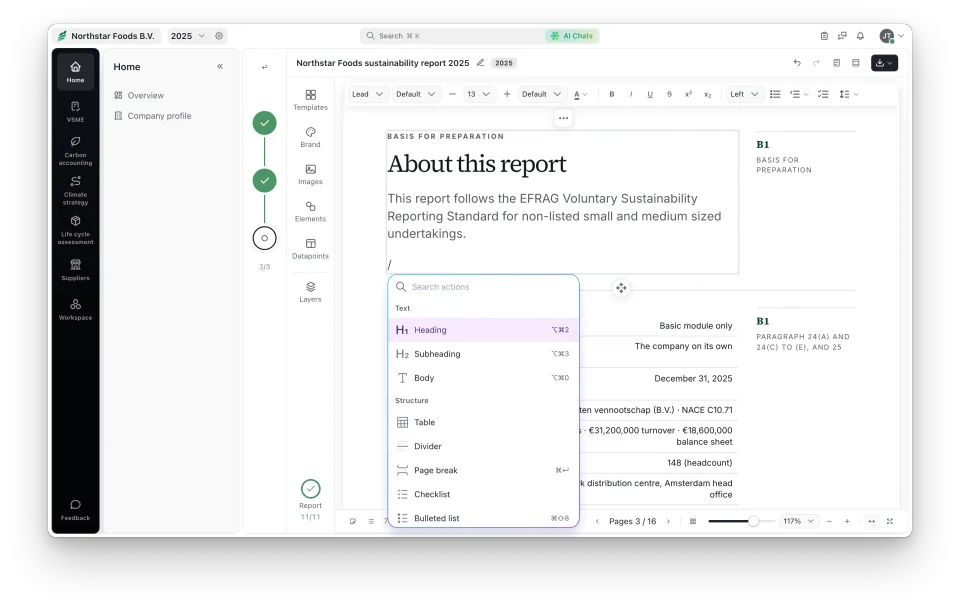 Greener Ahead report editor